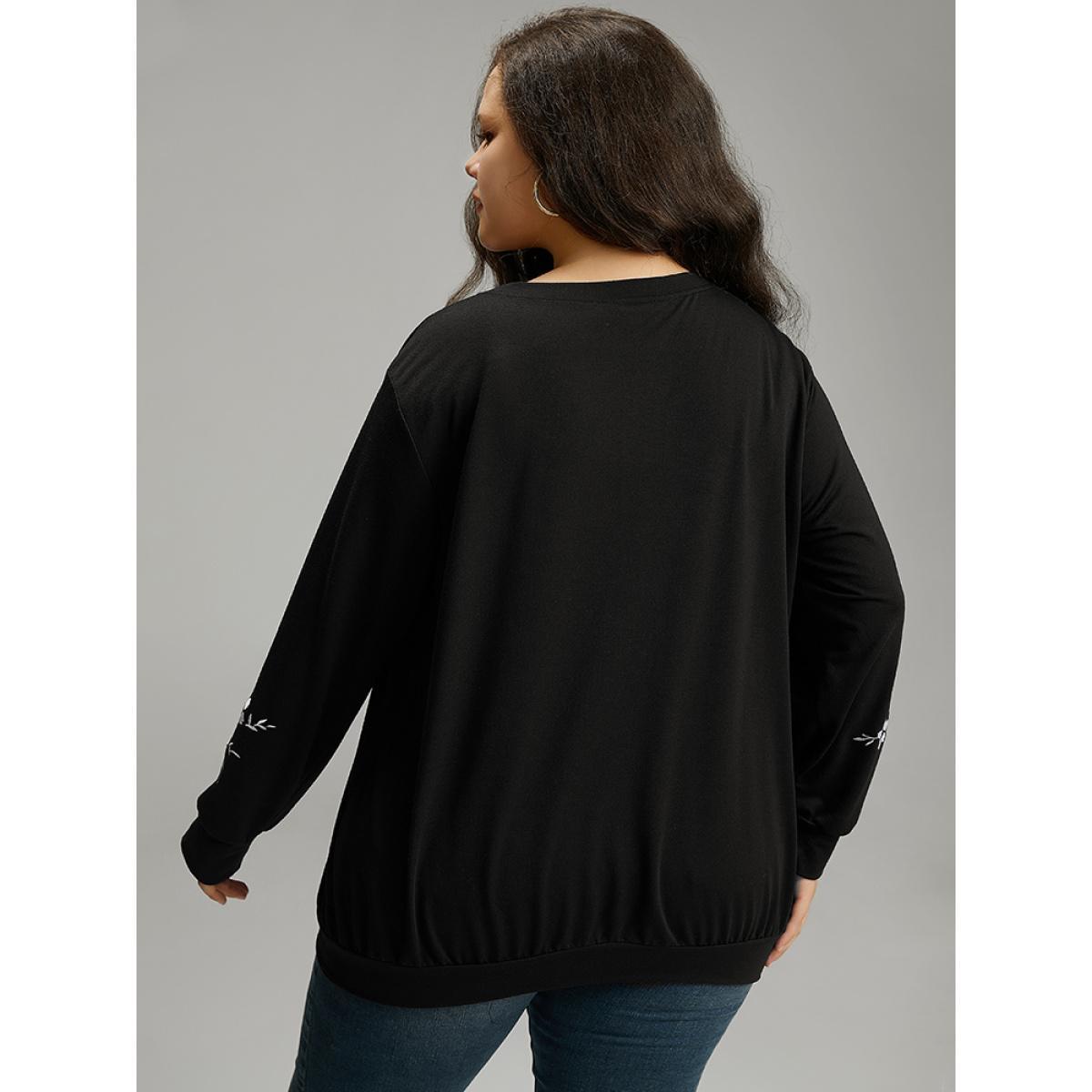Plus Size Plain Rivets Detail Open Front Asymmetrical Hem Kimono Women Black Work From Home Texture Work Kimonos BloomChic 10/M Product Image