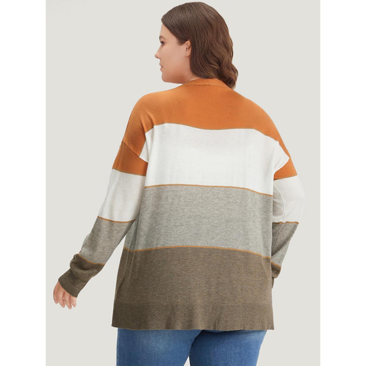 Plus Size Supersoft Essentials Colorblock Contrast Button Up Lightweight Cardigan Gray Women Casual Long Sleeve Dailywear Cardigans BloomChic 22-24/3X Product Image