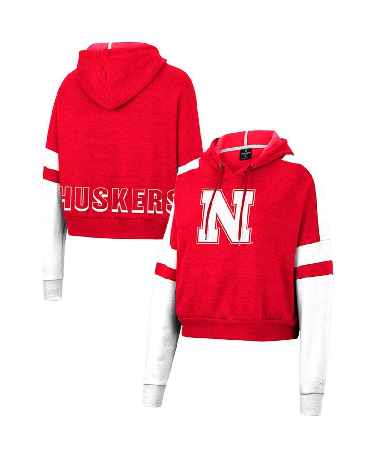 Women's Colosseum Scarlet Nebraska Huskers Throwback Stripe Arch Logo Cropped Pullover Hoodie, Size: 2XL, Red Product Image