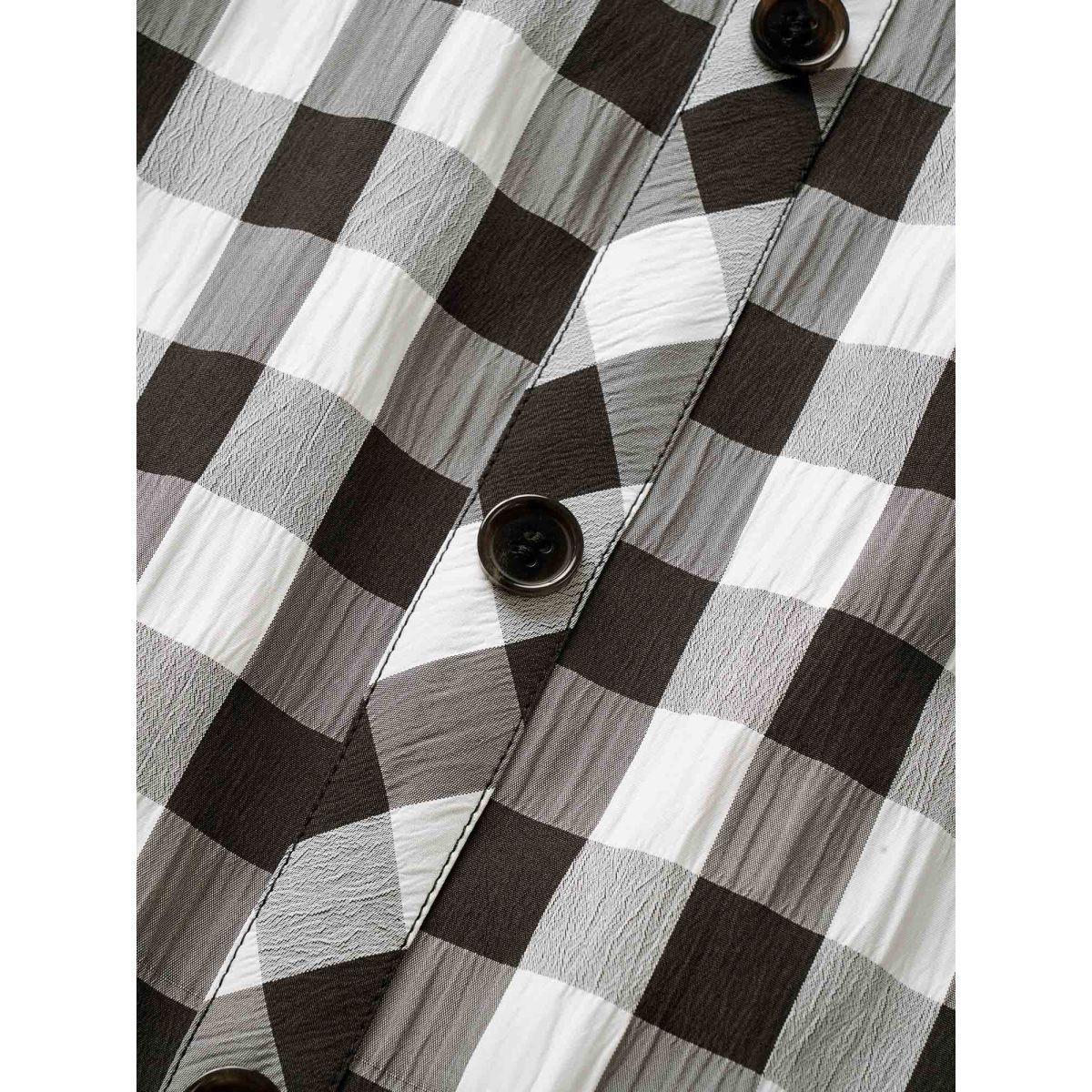 Plus Size Gingham Button Detail Elastic Waist Pocket Skirt Women Black Casual Non No stretch Slanted pocket Everyday Skirts BloomChic 22-24/3X Product Image
