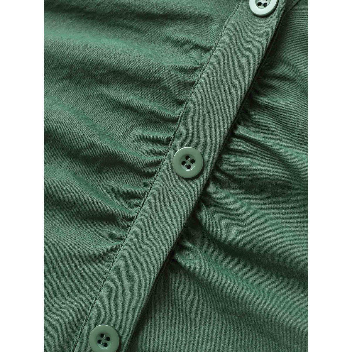 Plus Size Ruched Cinched-Waist Shirt Dress Emerald Women Shirt collar Sleeveless Curvy BloomChic 18-20/2X Product Image