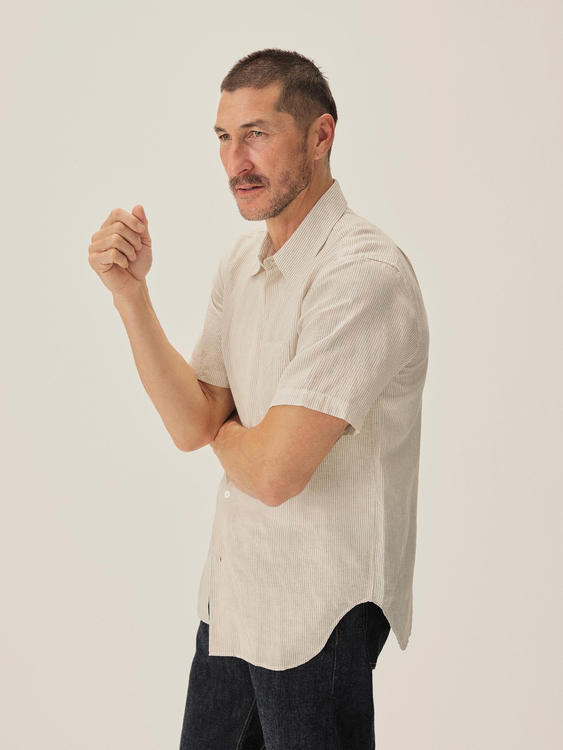 Natural/Khaki Stripe Breeze Cotton Linen S/S Shirt Product Image