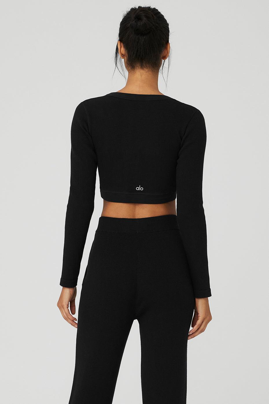 Seamless Ribbed Cropped Serene Long Sleeve - Black Product Image