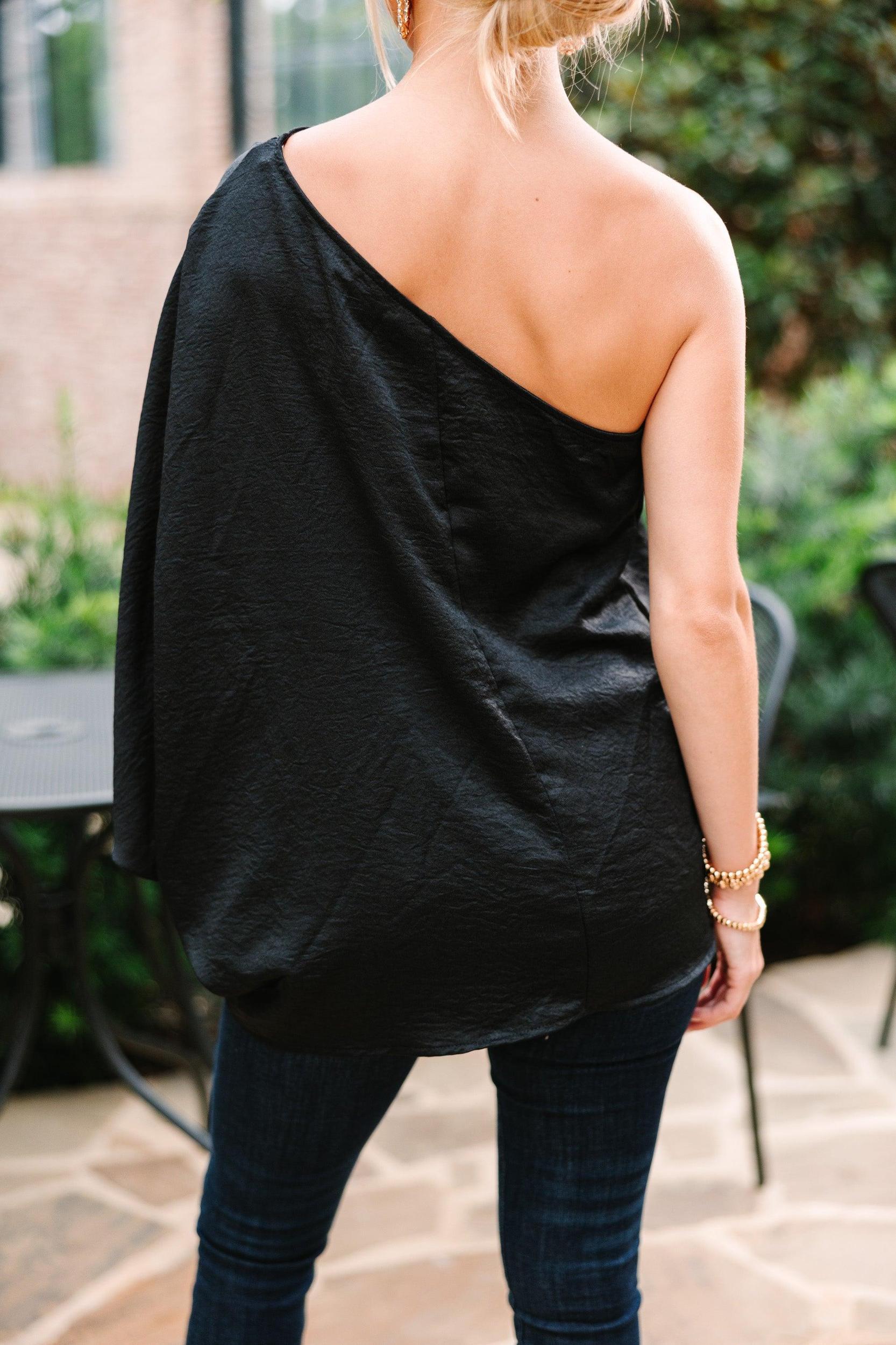 Go Where You Choose Black One Shoulder Top Female Product Image