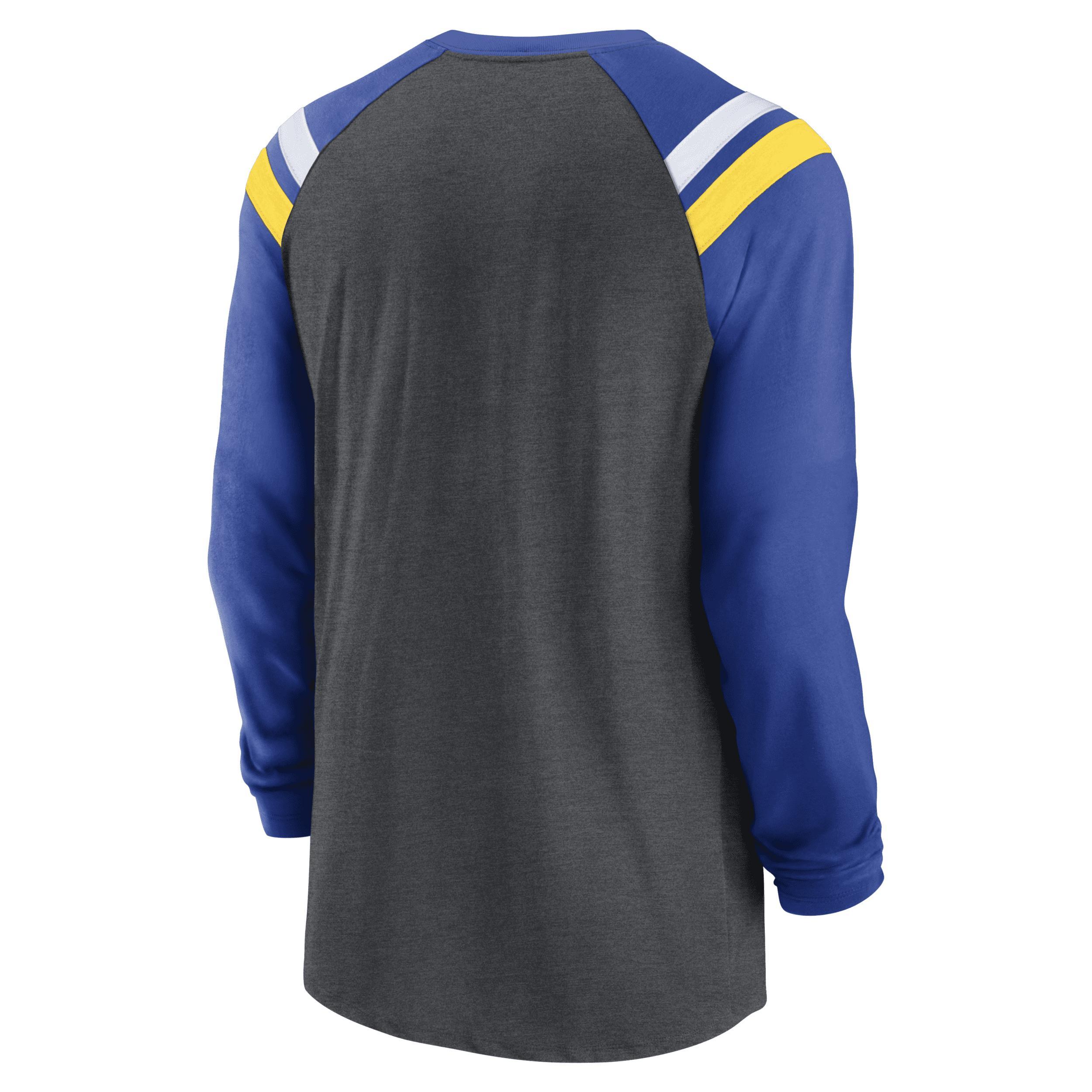 Mens Nike Heathered Charcoal Los Angeles Rams Tri-Blend Raglan Athletic Long Sleeve Fashion T-shirt - Heathered Charcoal Product Image
