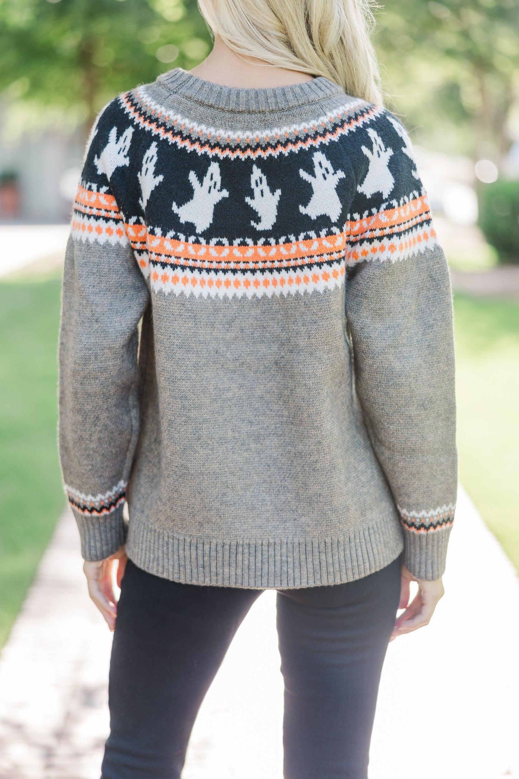 Hallows' Eve Taupe Brown Halloween Sweater Female Product Image