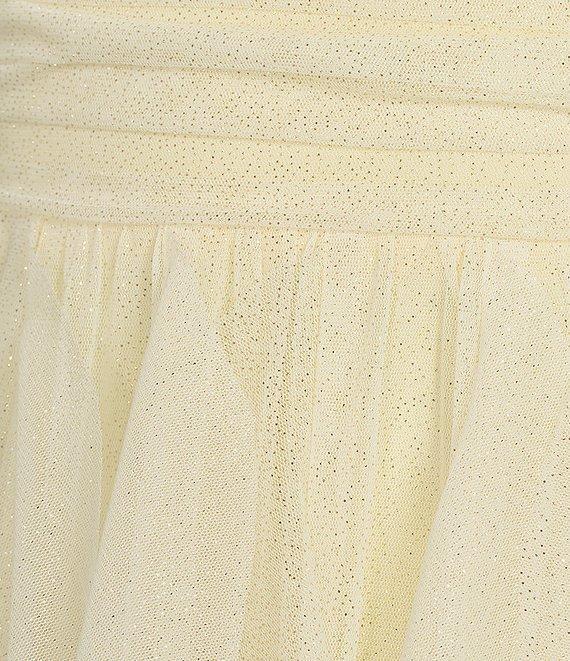 Pear Culture Mesh Foil Spaghetti Strap Scoop Neck Emma Bodice Tie Back Corkscrew Dress Product Image