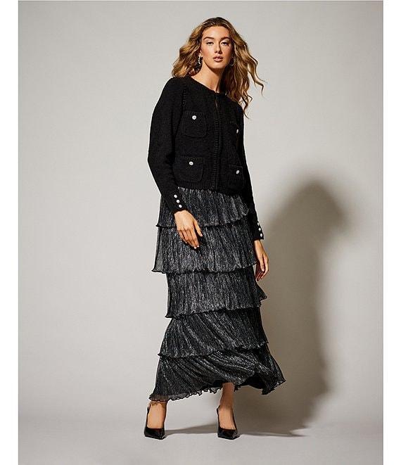 A Loves A Wool Blend Knit Crew Neck Snap Front Rhinestone Button Long Sleeve Cardigan Product Image
