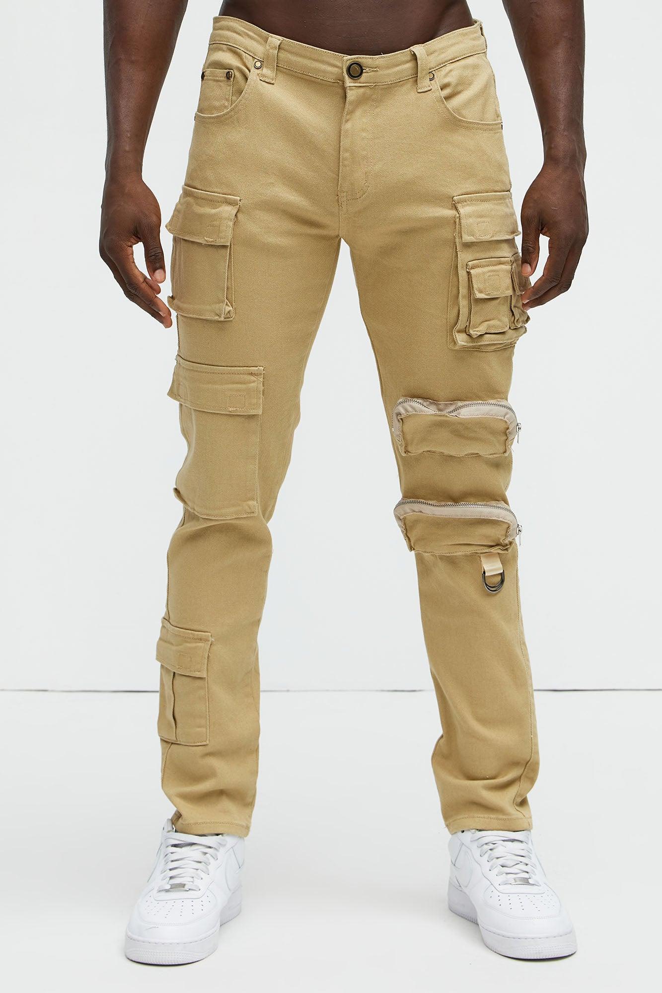 More Than One Cargo Pocket Slim Jeans - Khaki Product Image