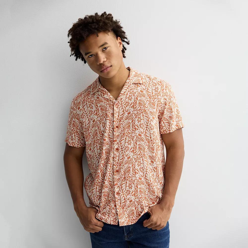Men's Apt. 9 Short Sleeve Rayon Camp Collar Shirt, Size: XL, Brown Floral Tapestry Product Image