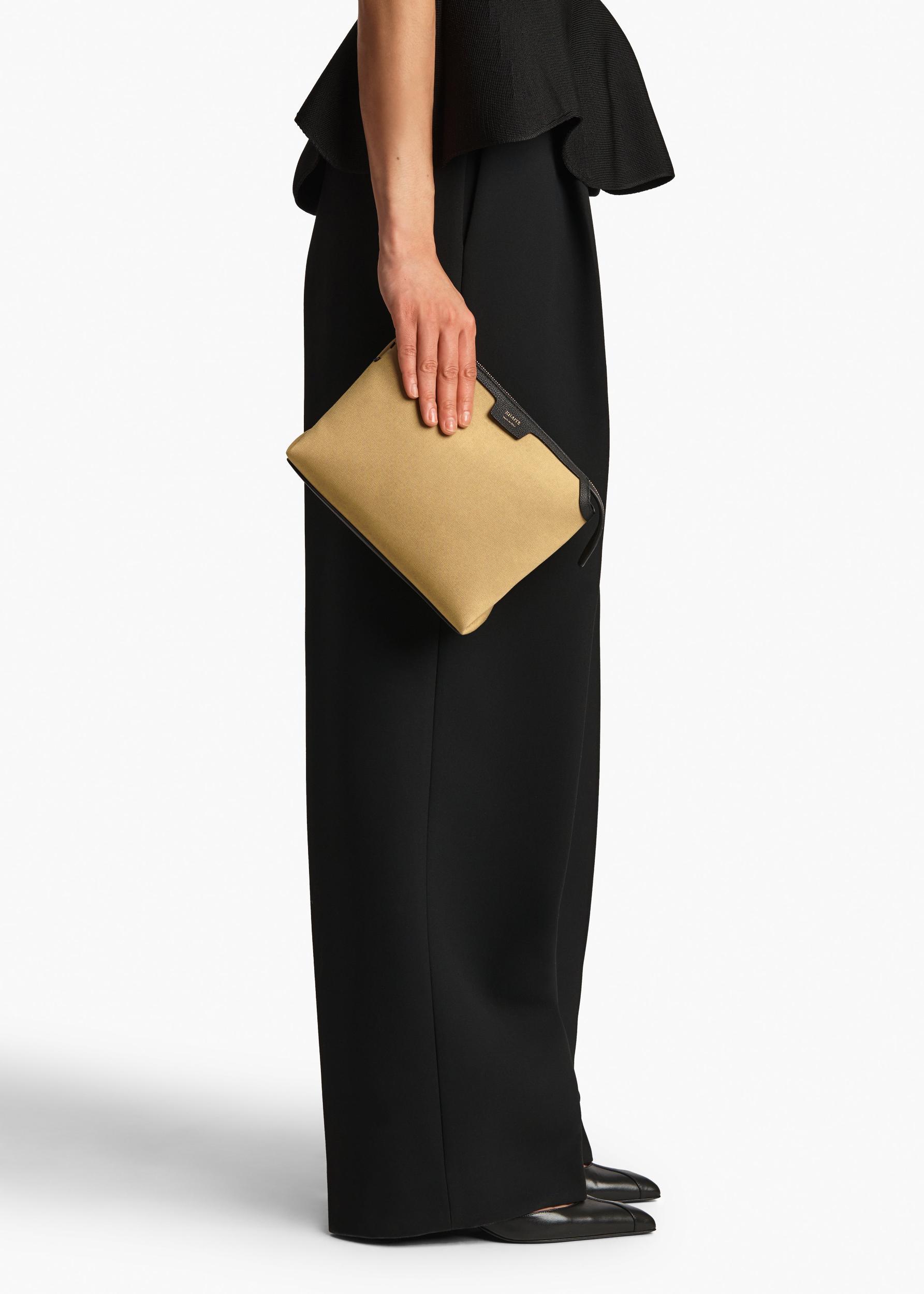 Lina Crossbody Bag in Honey Canvas with Black Leather Product Image