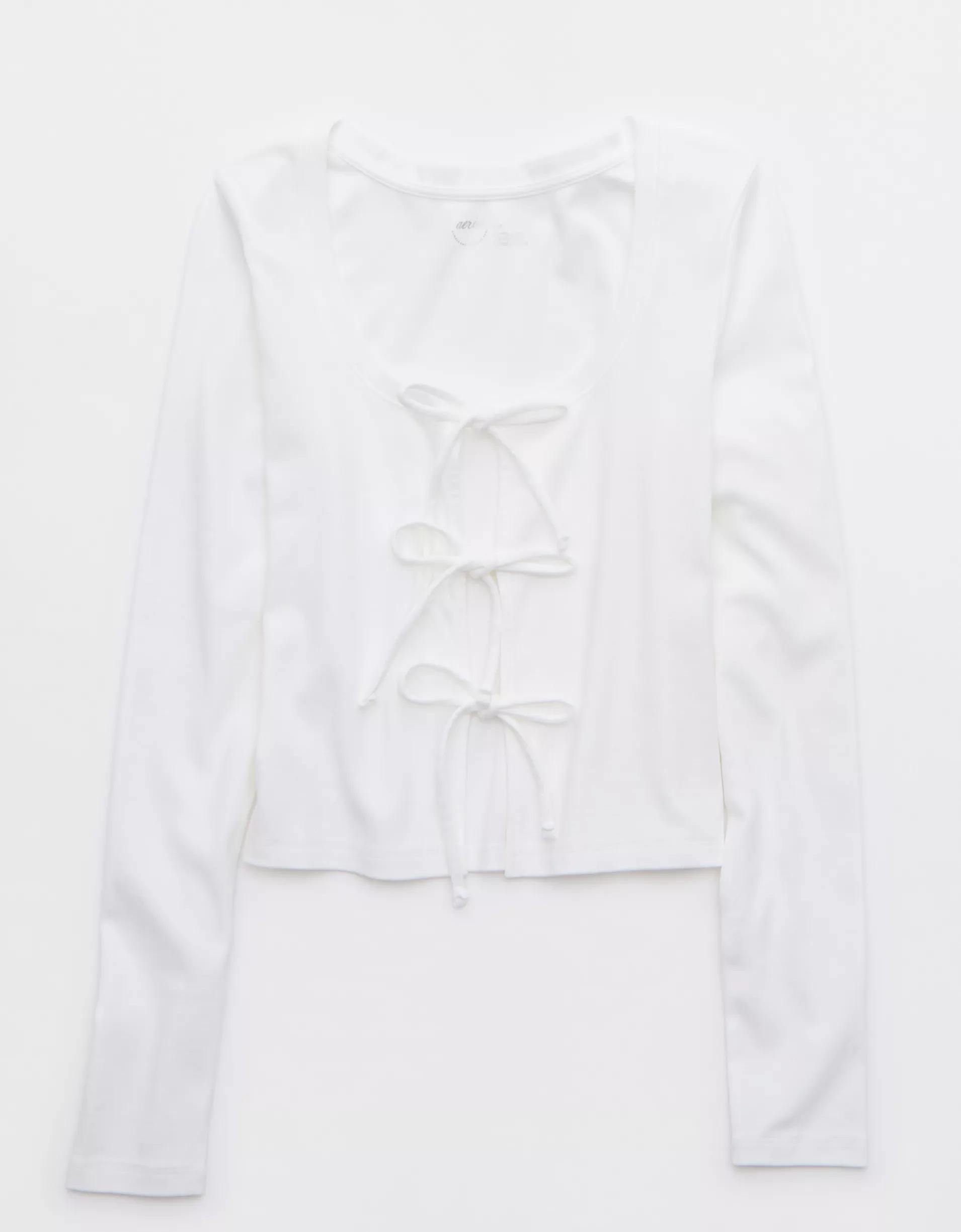 Aerie Long Sleeve Tie Front Cardigan Product Image