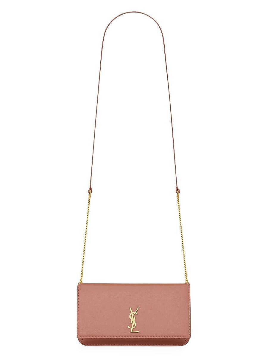Womens Cassandre Phone Holder with Strap in Shiny Crocodile-Embossed Leather Product Image