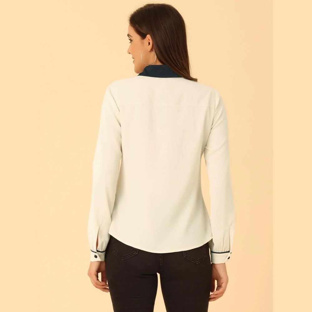 Allegra K Women's Vintage Button Down Contrast Peter Pan Collar Office Work Blouse Product Image