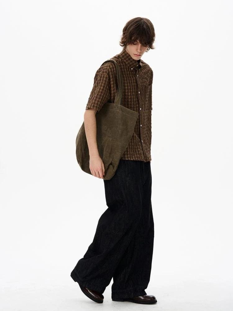 RT No. 18127 BROWN GRID SHORT SLEEVE SHIRT Product Image