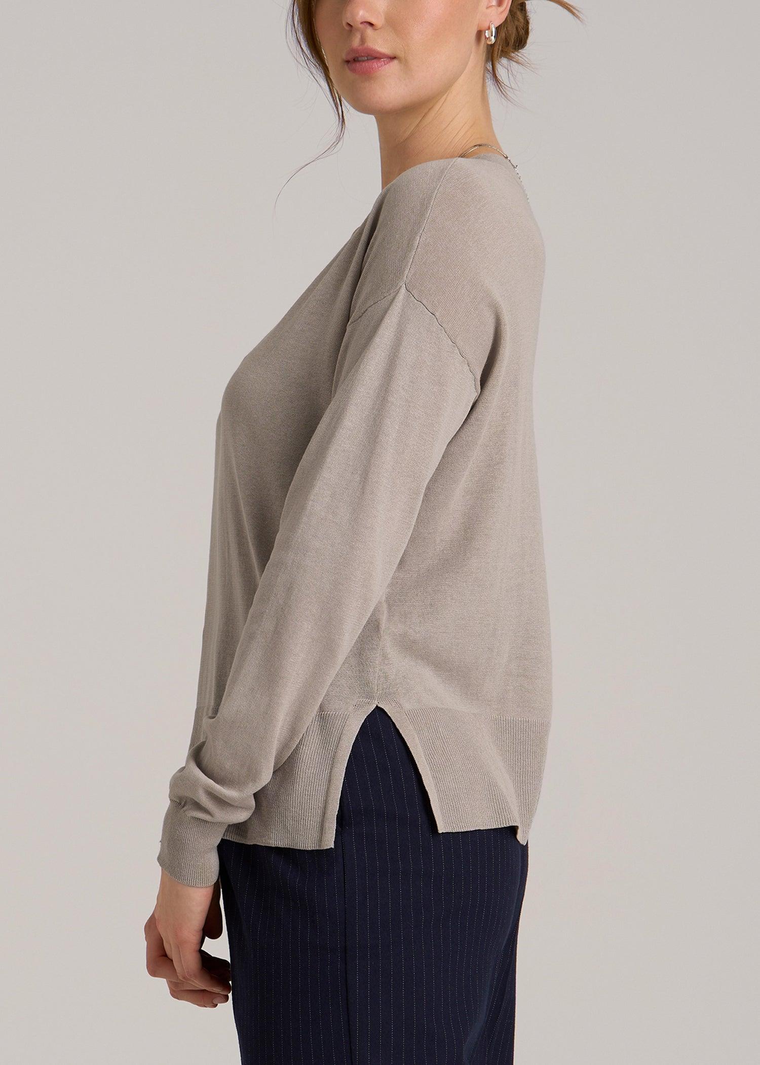 Linen Blend Split Hem V-Neck Sweater for Tall Women in Atmosphere Product Image
