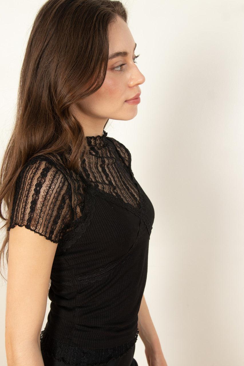 Black Lace Tee With Cami Set Product Image