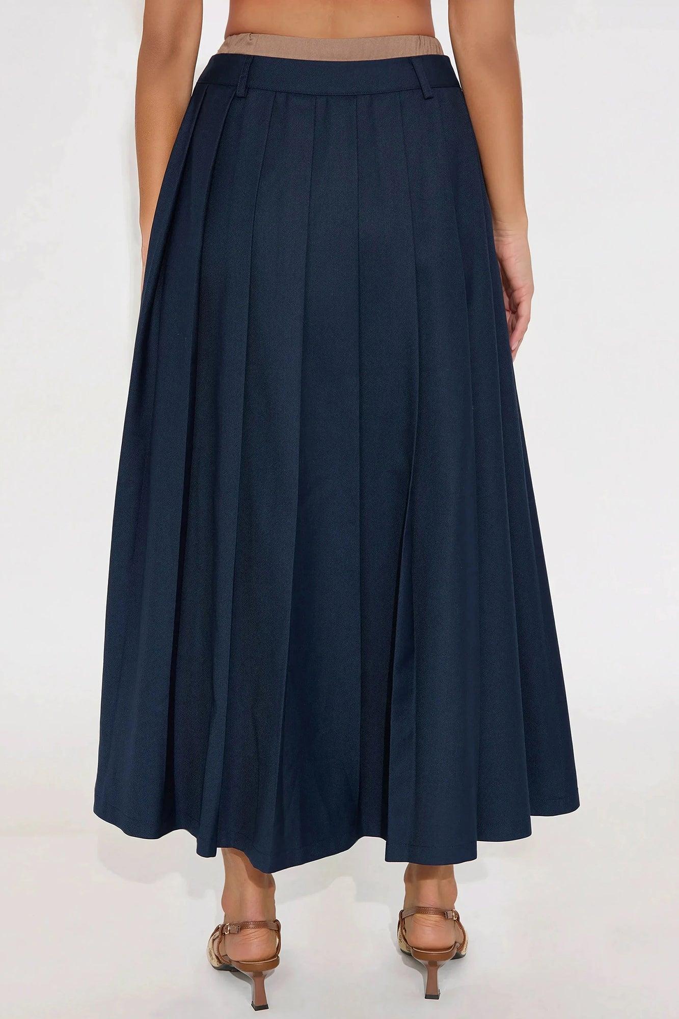 Milla Double Waistband Midi Skirt - Navy Product Image