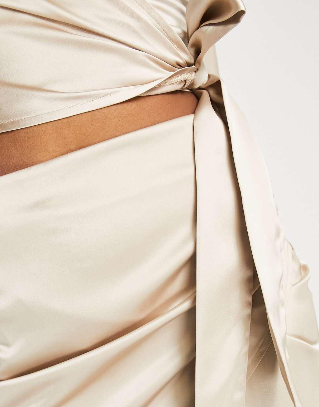 Flounce London Tall satin high waist maxi skirt with leg slit Product Image