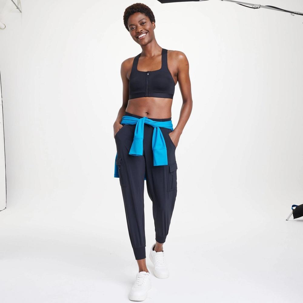 Women's Sculpt High Support Zip-Front Sports Bra - All In Motion™ Black 34B: Adjustable Strap, Molded Cup Product Image