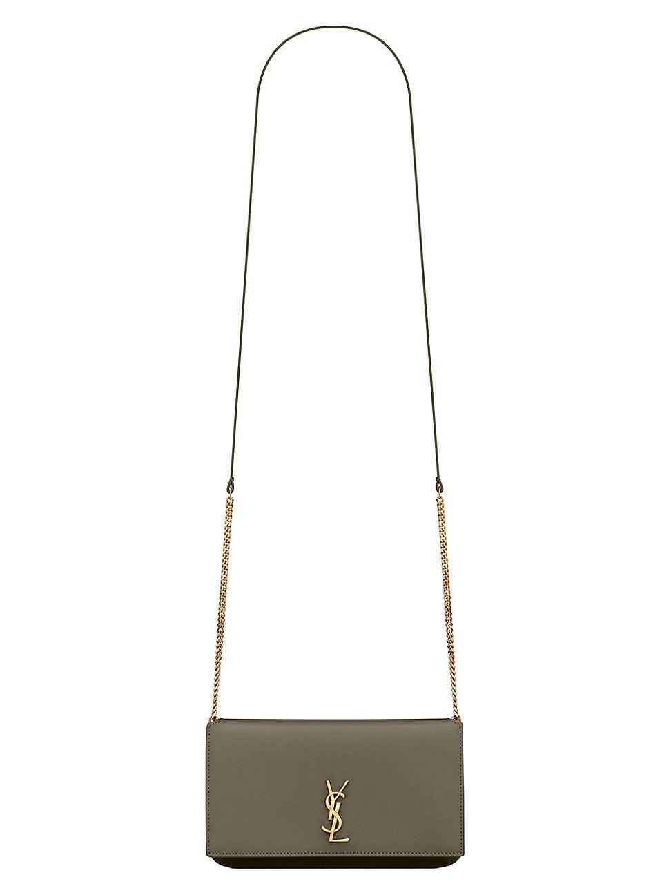 Womens Cassandre Phone Holder with Strap in Shiny Crocodile-Embossed Leather Product Image