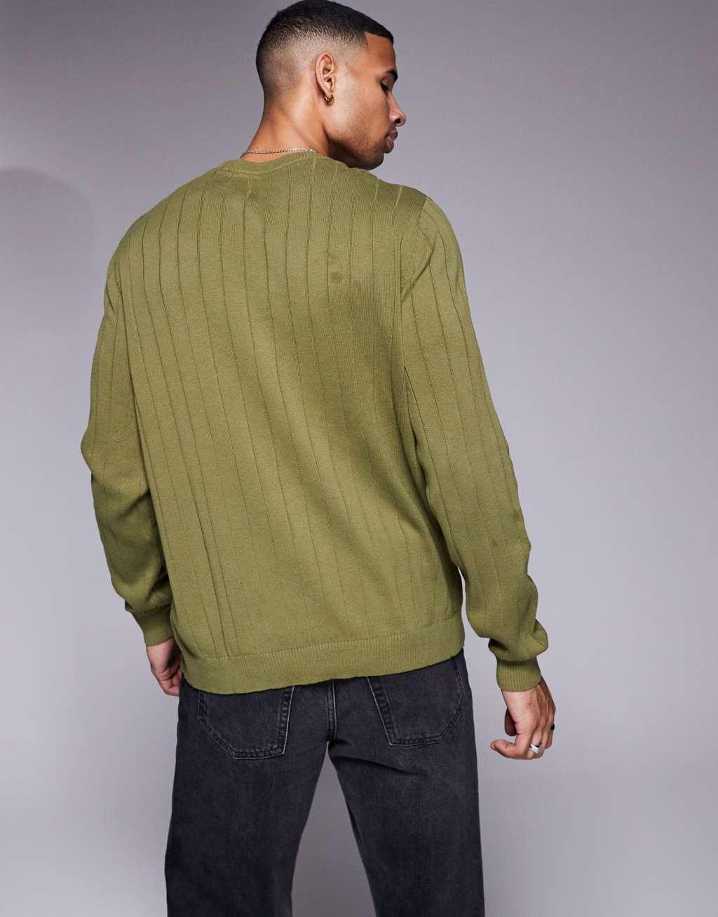ASOS DESIGN relaxed knitted wide rib sweater in khaki Product Image