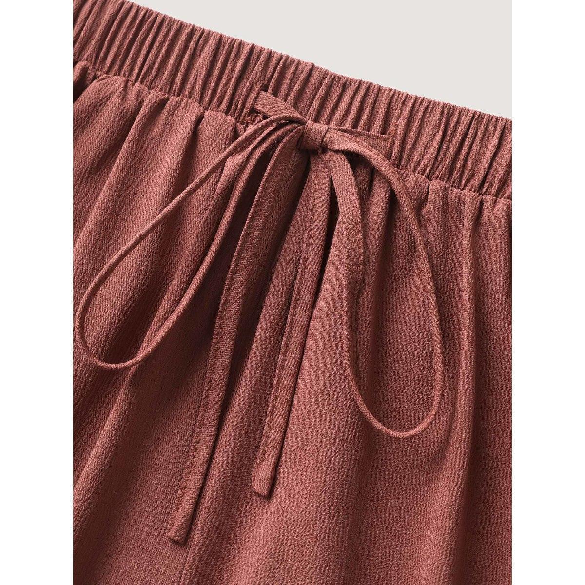 Plus Size Stretchy Pockets Waist-Tie Straight Pants Women Rust Resort Bodycon Mid Rise Vacation Pants BloomChic 10/M Product Image