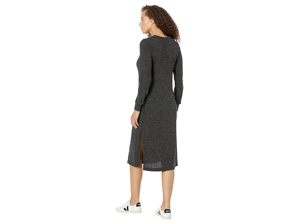 Mod-o-doc Brushed Hacci Long Sleeve High Crew Midi Dress (Charcoal) Women's Clothing Product Image