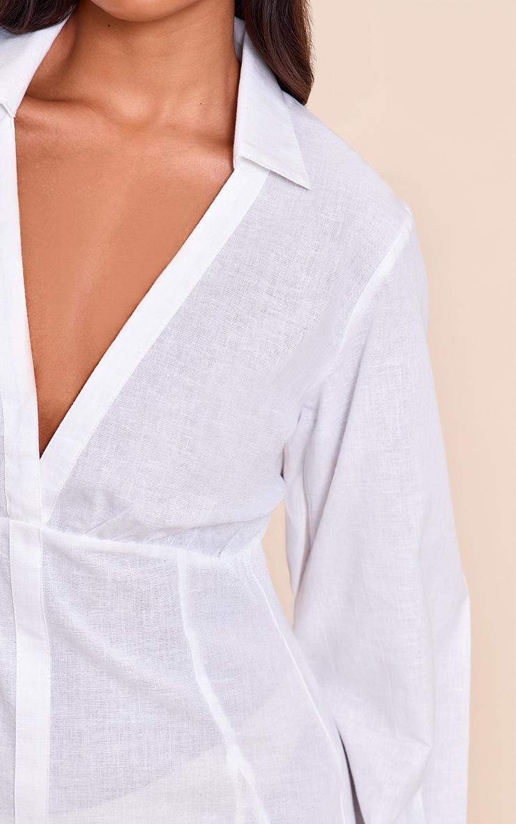 White Plunge Shirt Dress Product Image