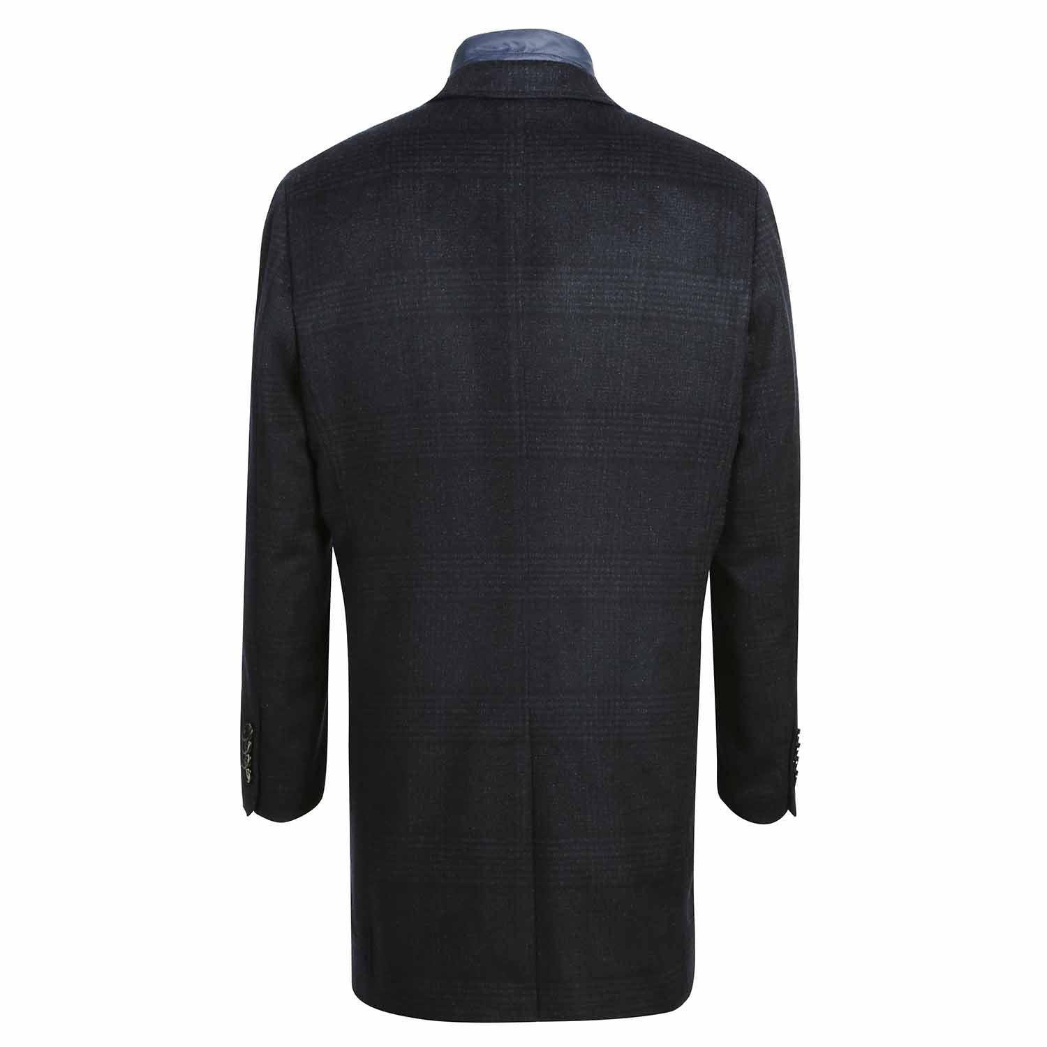 English Laundry Blue Tone-on-tone Glen Plaid Slim Fit Wool Blend Short Coat with Detachable Full Zipper Product Image