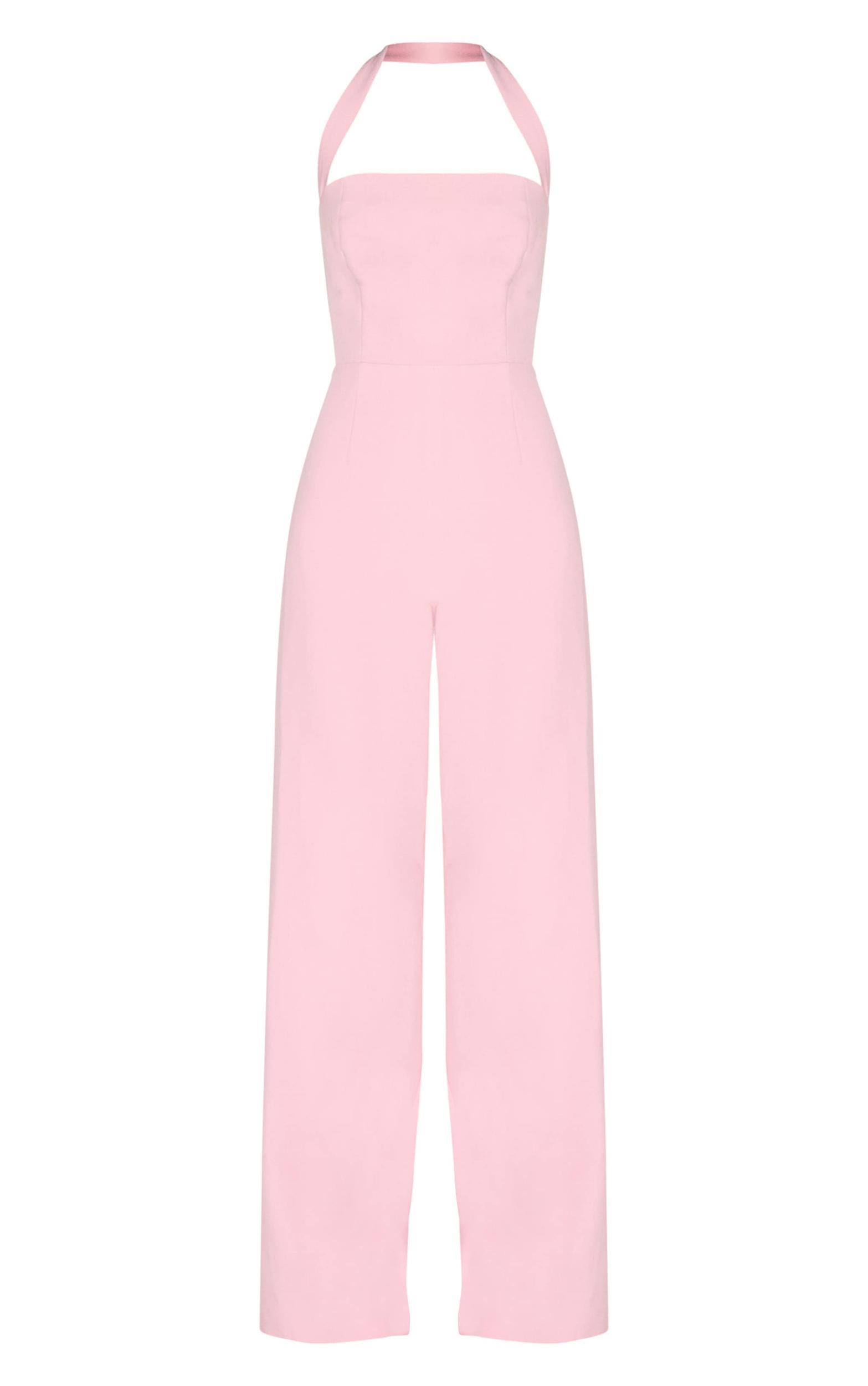 Dusty Pink Premium Woven Halterneck Straight Leg Jumpsuit Product Image