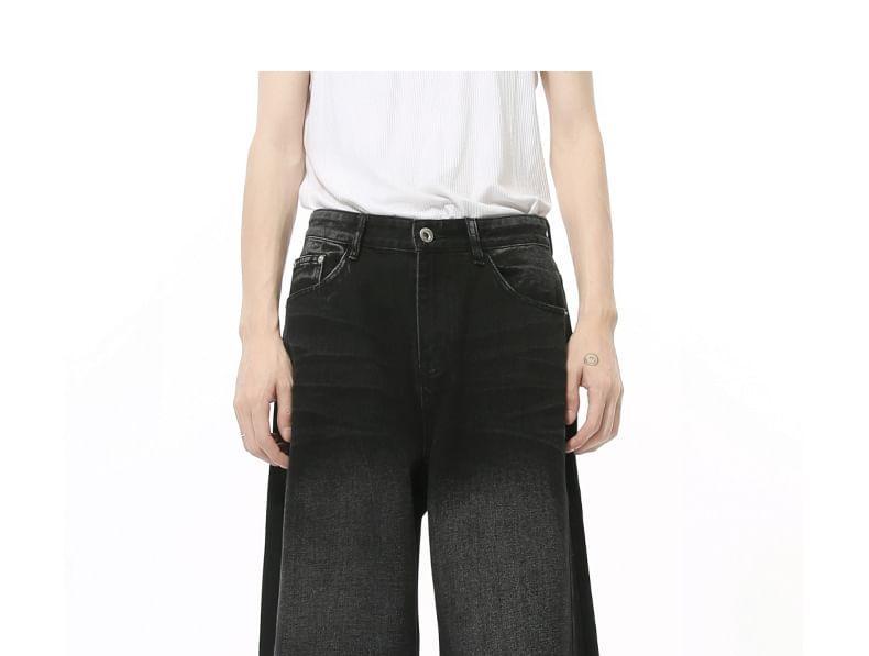 Mid Rise Fringed Washed Wide Leg Jeans Product Image