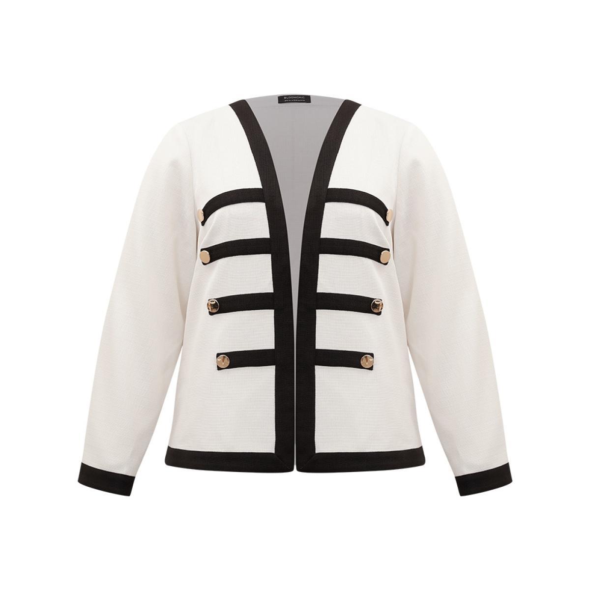 Plus Size Striped Patchwork Button Detail Contrast Jacket Women White Casual Contrast Ladies Dailywear Winter Coats BloomChic 14-16/1X Product Image