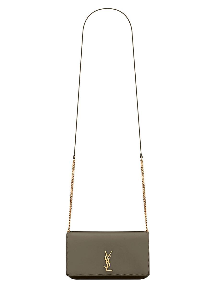 Womens Cassandre Phone Holder with Strap in Shiny Crocodile-Embossed Leather Product Image