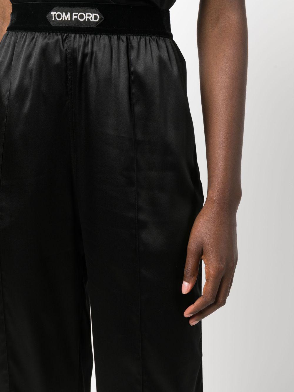 high-waisted straight-leg silk trousers Product Image