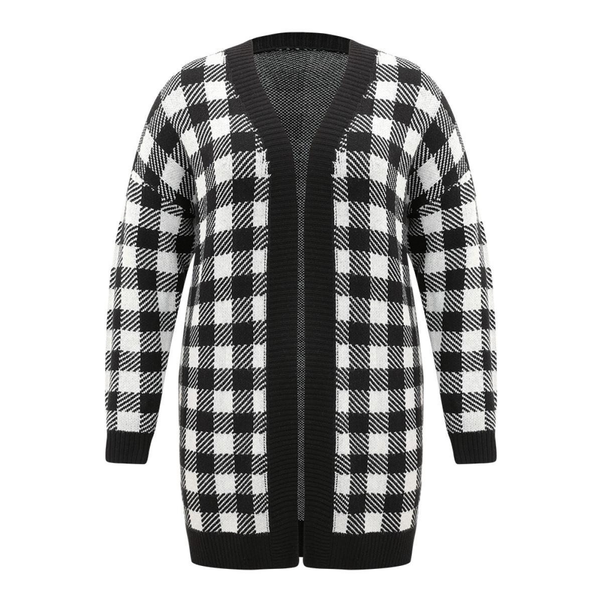 Plus Size Supersoft Essentials Plaid Elastic Cuffs Cardigan Black Women Casual Loose Long Sleeve Dailywear Cardigans BloomChic 22-24/3X Product Image