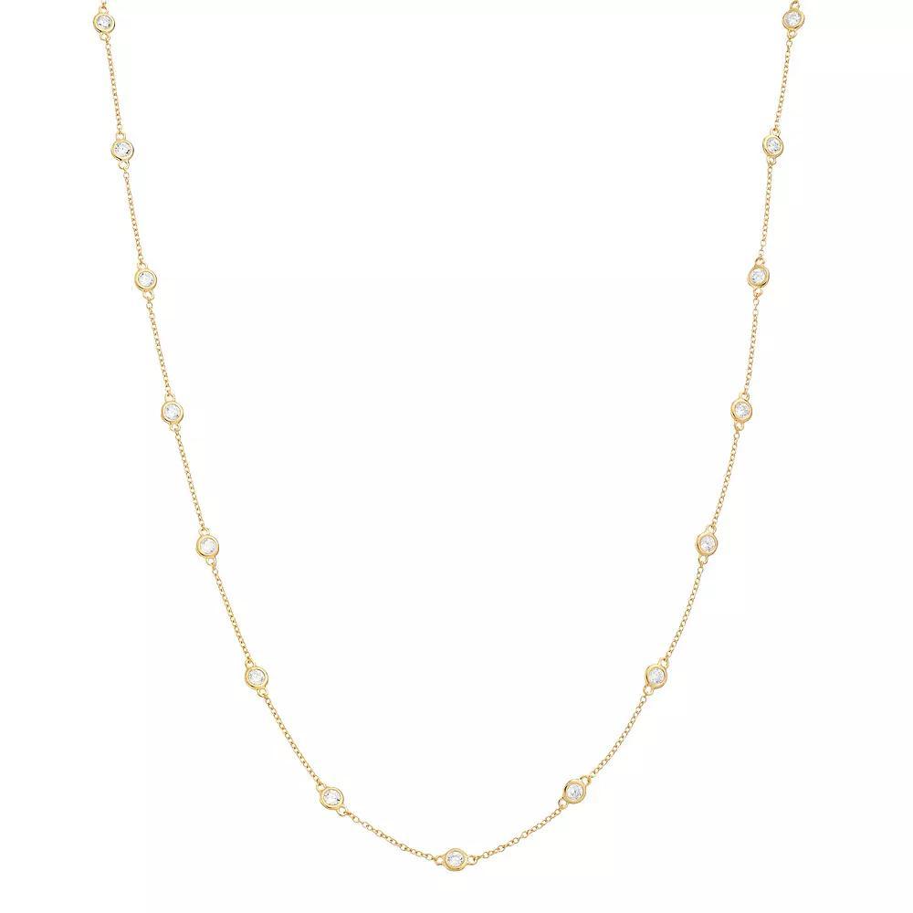 Sterling Silver Cubic Zirconia Station Necklace, Women's, Size: 20", Gold Tone Product Image