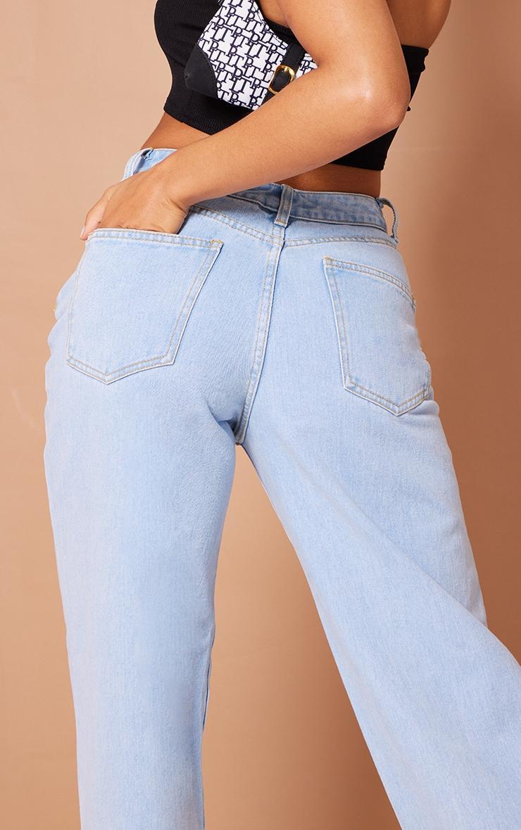 Light Blue Wash Dipped Back Waistband Boyfriend Jeans Product Image