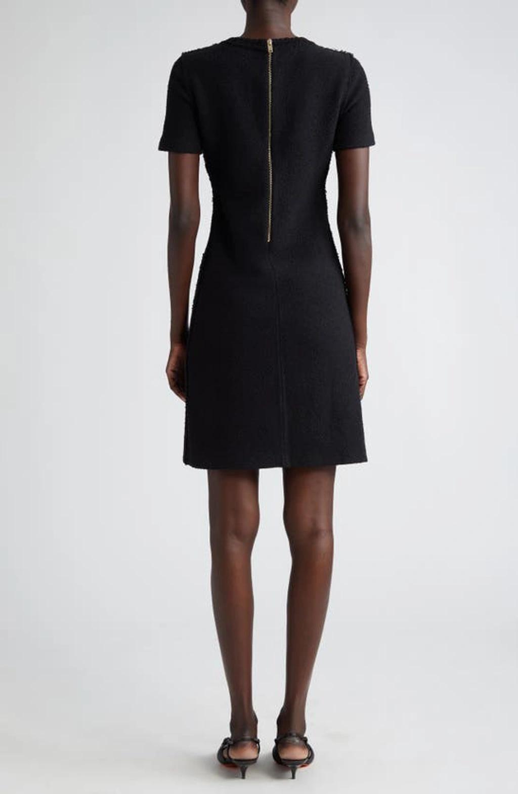 ST JOHN Compact Boucle Knit Short Sleeve Dress In Black Product Image