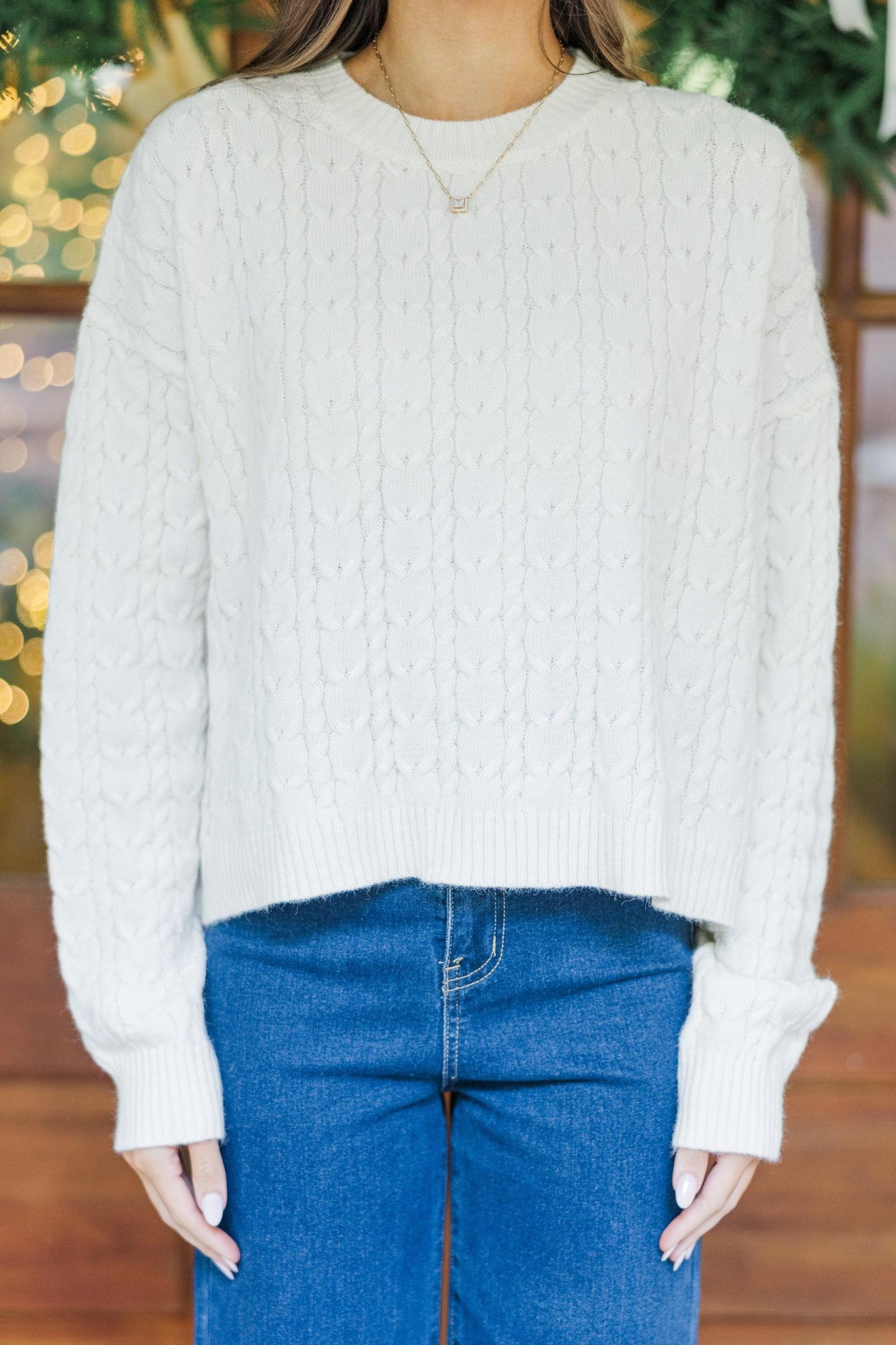 Tell Me Everything Cream Cable Knit Crop Sweater Female Product Image
