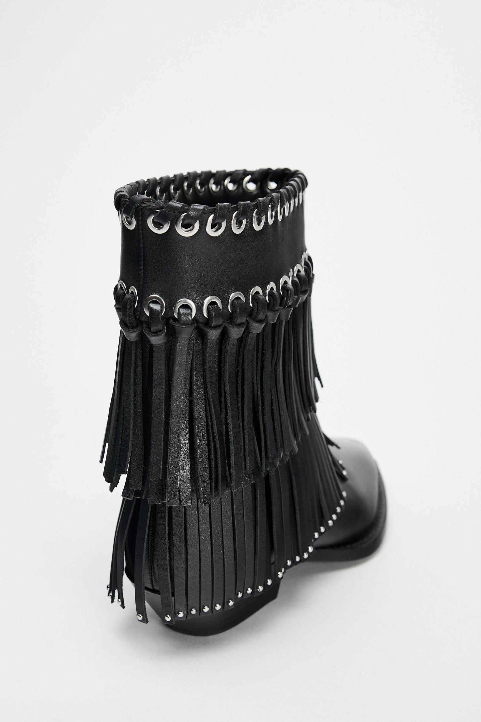 STUDDED FRINGED ANKLE BOOTS Product Image