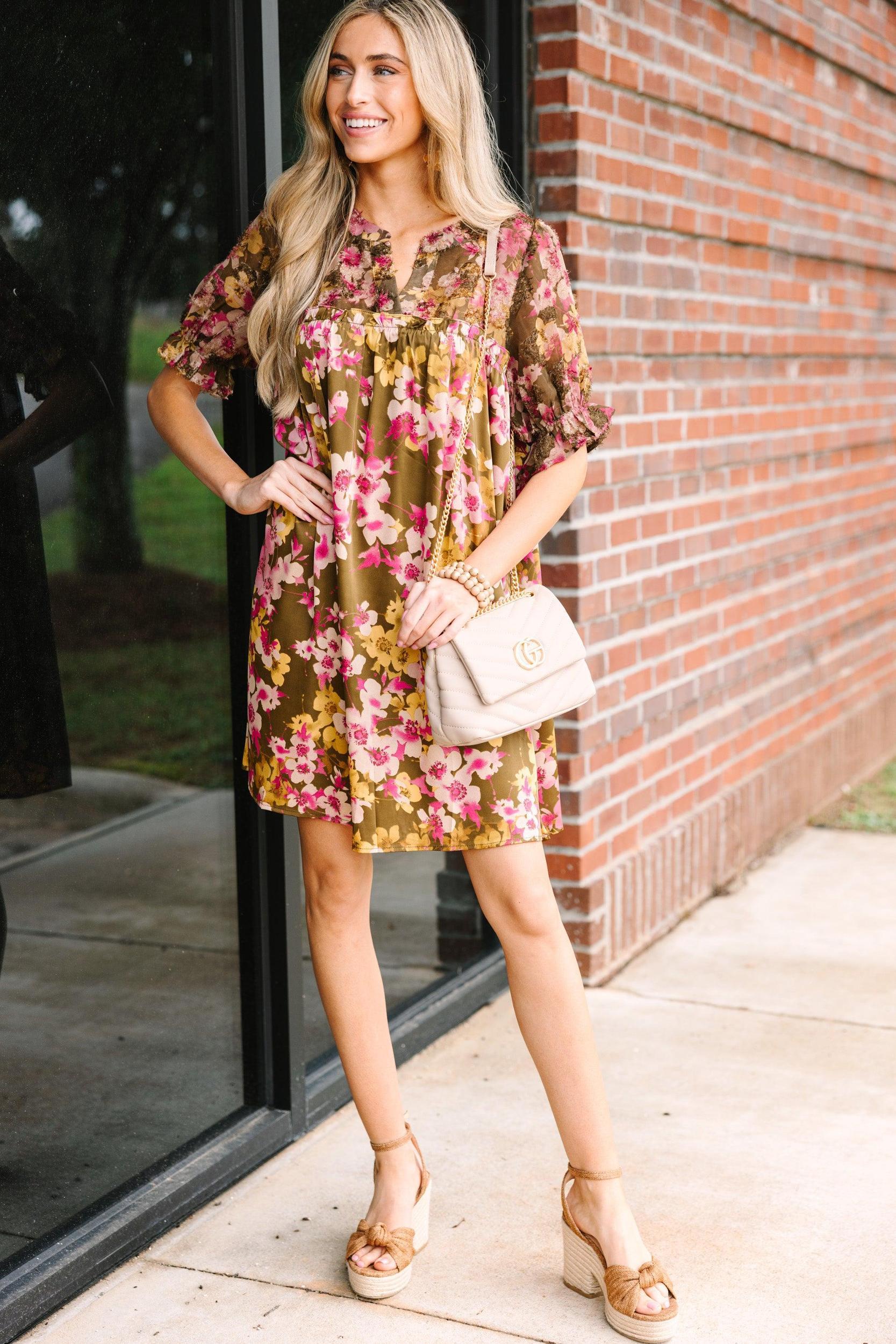 Mean Something Khaki Brown Floral Dress Female Product Image