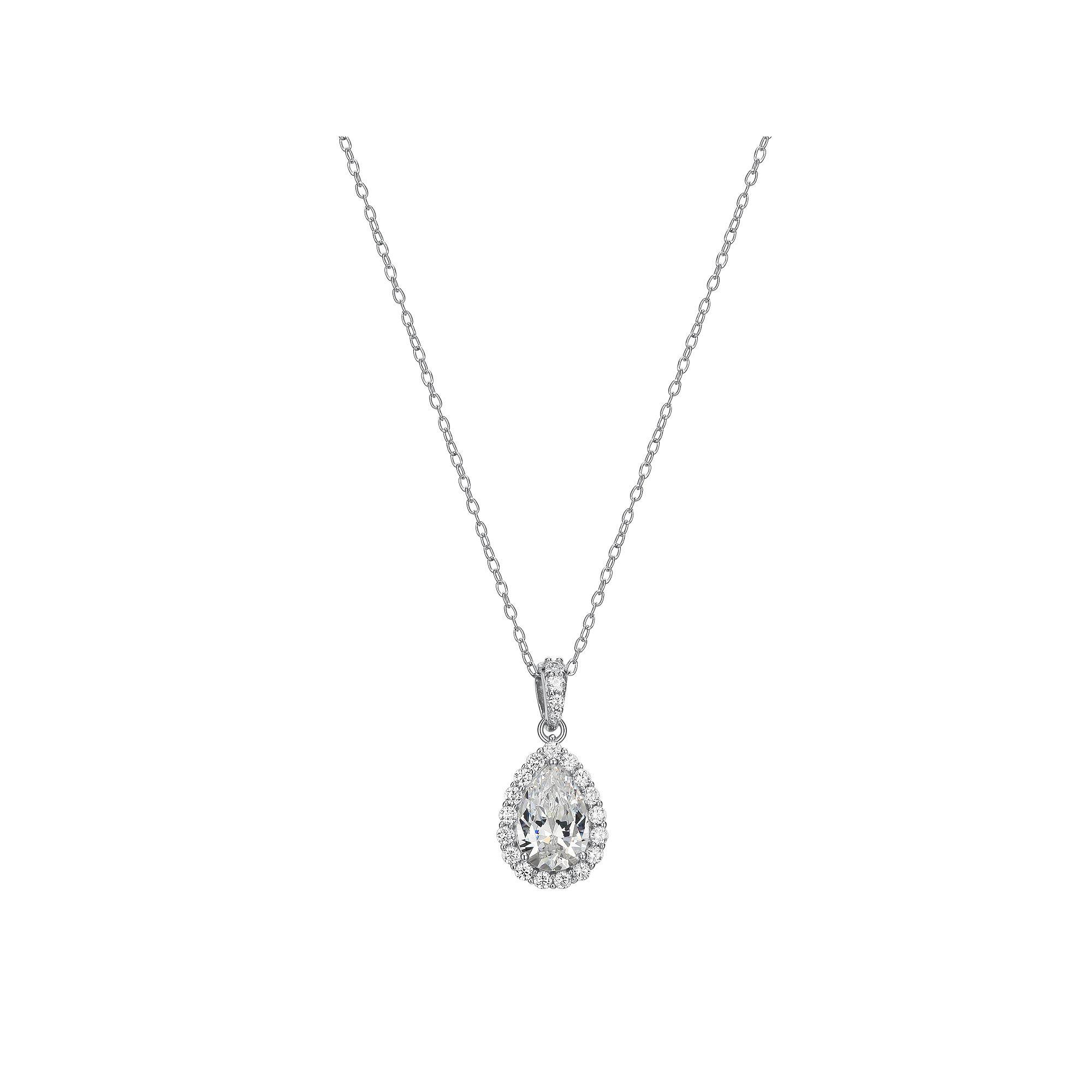 Sterling Silver Lab-Created Moissanite Pear Halo Pendant Necklace, Women's, Size: 18" Product Image
