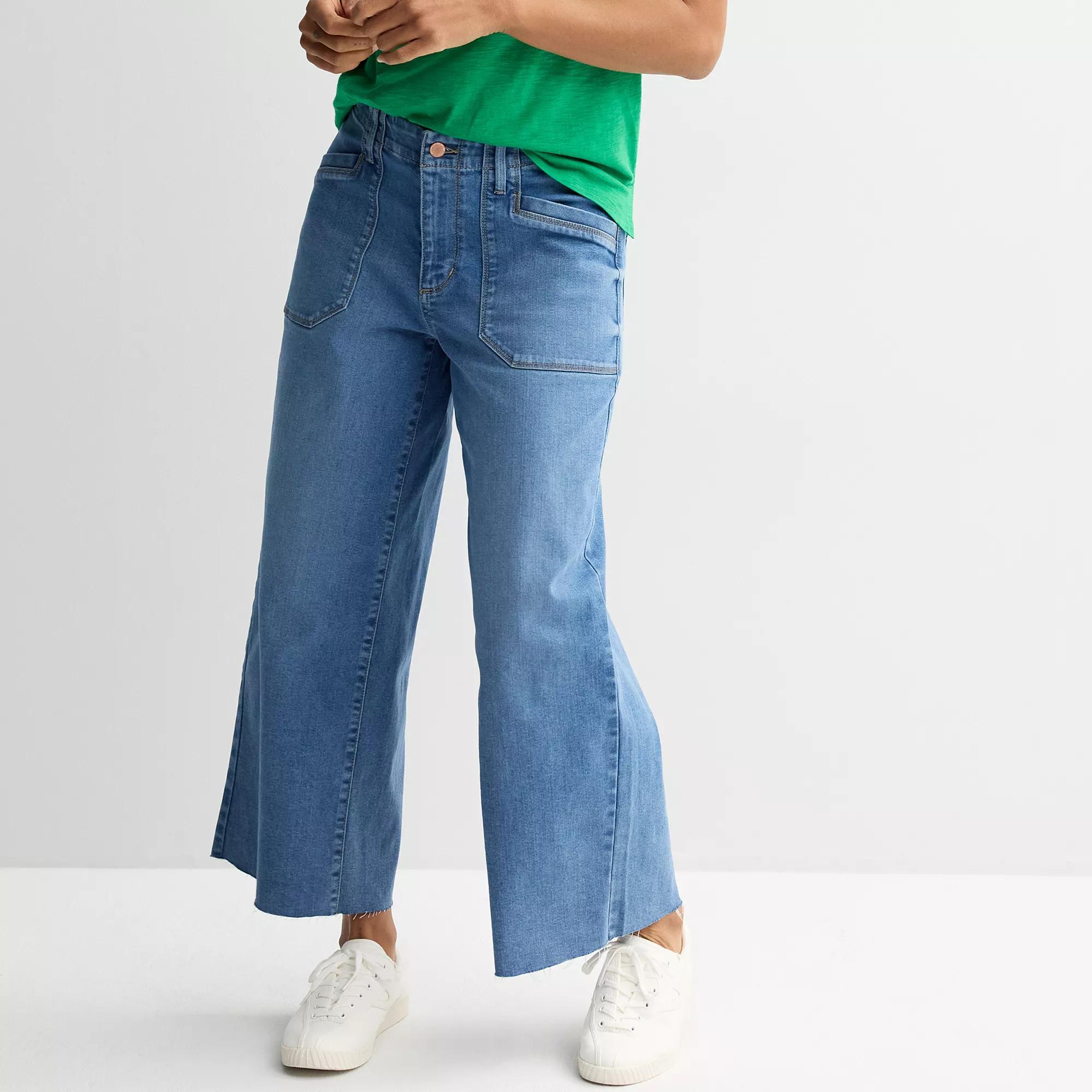 Women's Sonoma Goods For Life® High-Rise Raw Hem Wide Leg Ankle Jeans, Size: 8 Avg/Reg, Medium Blue Product Image