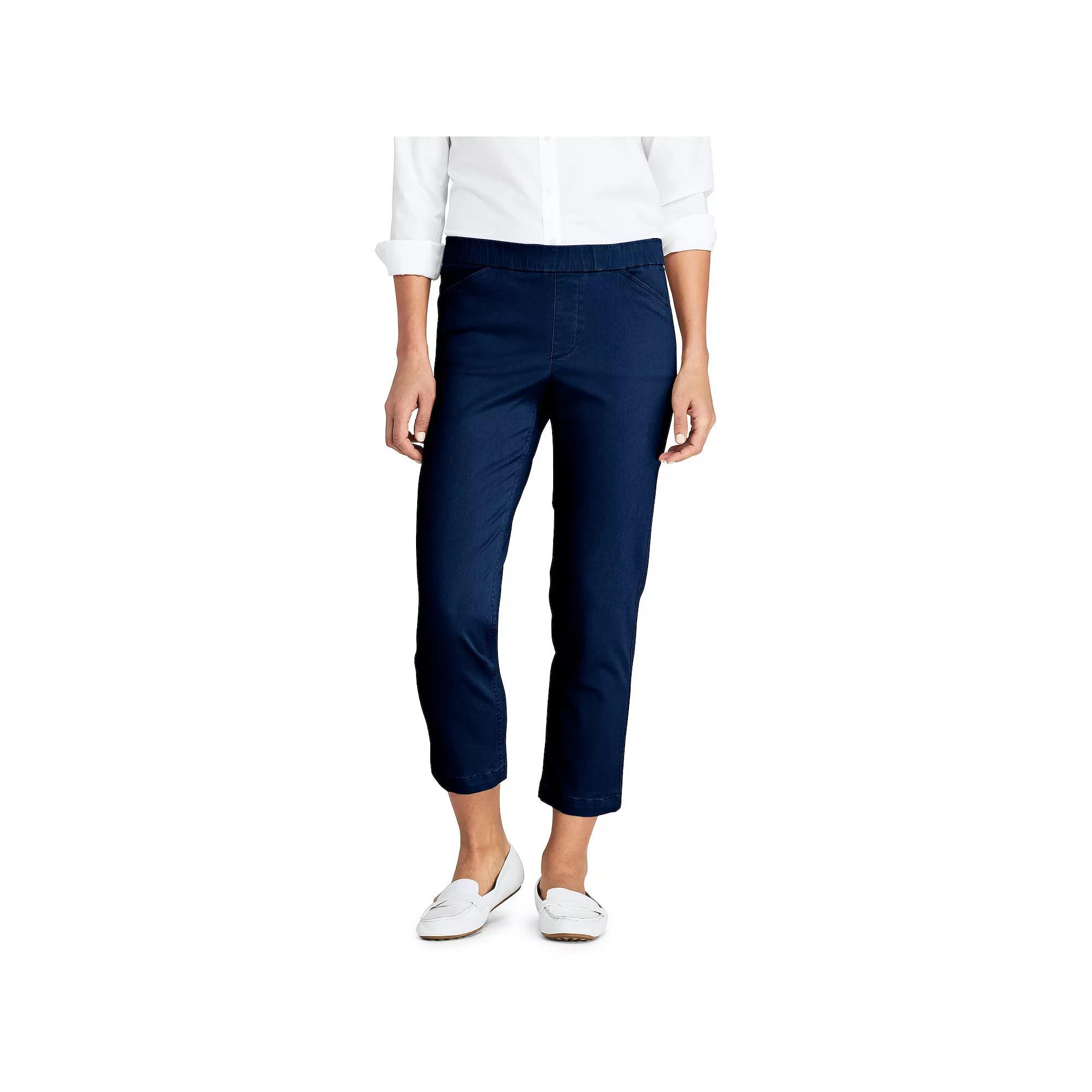 Womens Lands End Pull-On Chino Crop Pants Deep Blue Product Image