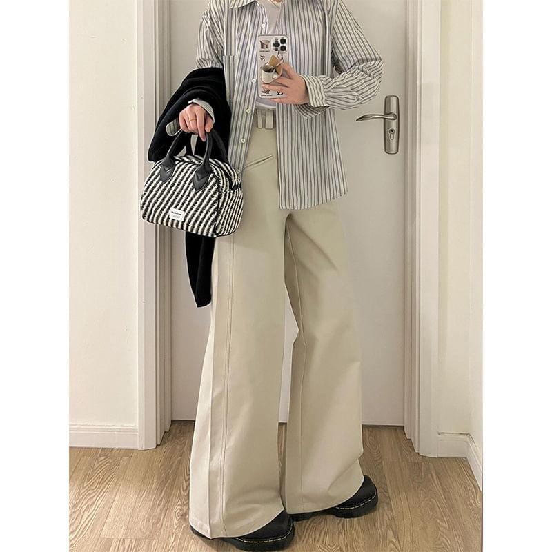 High Rise Plain Wide Leg Pants Product Image