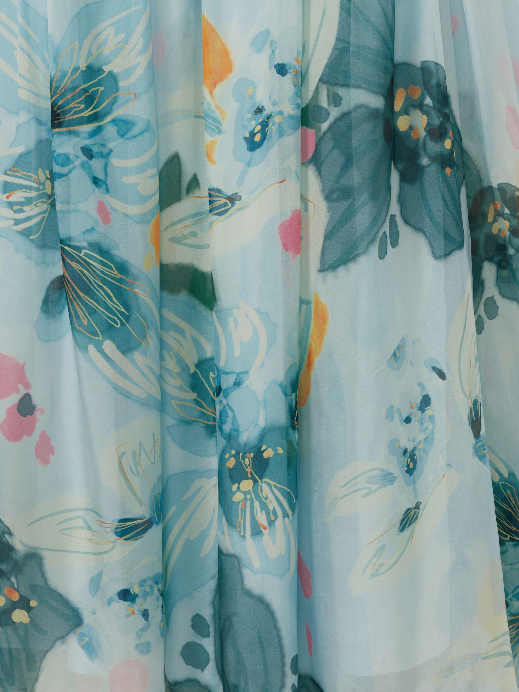 Leo Lin Silk Blend Pleated Asymmetric Maxi Dress in Blue Print Product Image