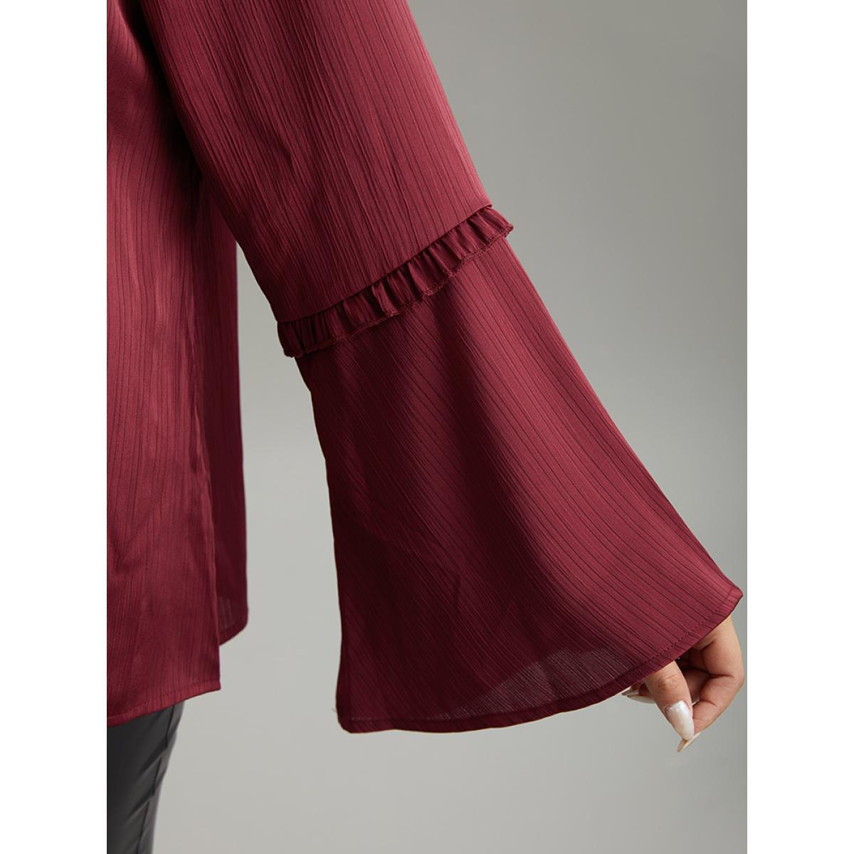 Plus Size Scarlet Plain Frill Trim Bell Sleeve Blouse Women Elegant Long Sleeve Round Neck Dailywear Blouses BloomChic 18-20/2X Product Image