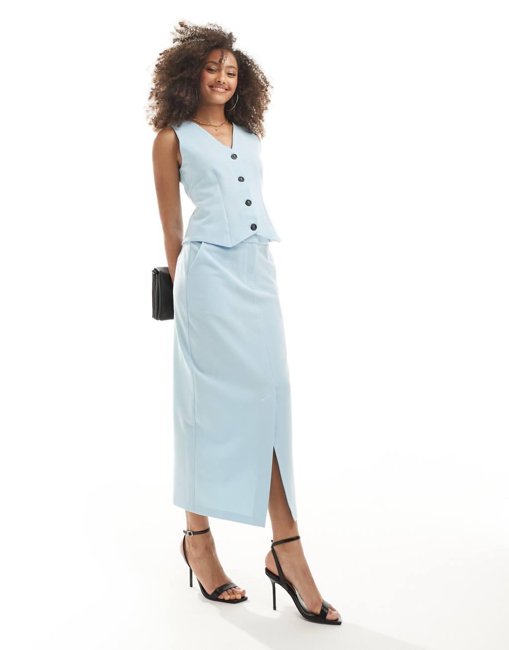 Closet London pencil midi skirt in sky blue - part of a set Product Image