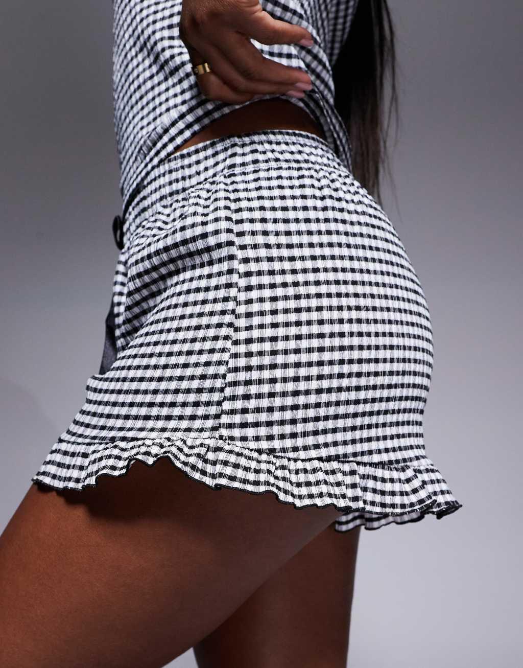 River Island gingham cropped tee and short set in cream Product Image